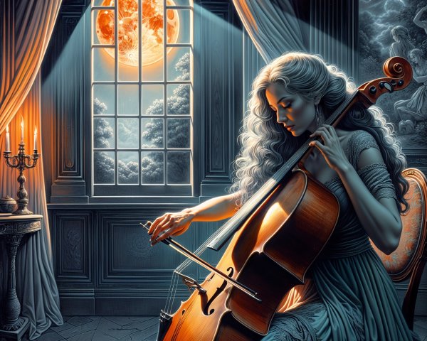 Elegant Woman Playing Cello in Candlelit Room