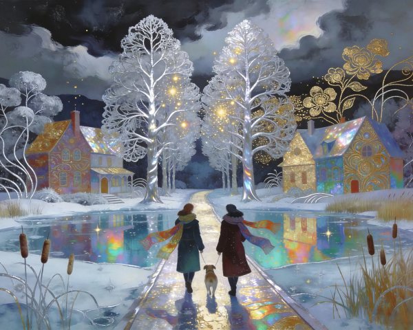 Dreamy Winter Wonderland Scene with Snow and Lights