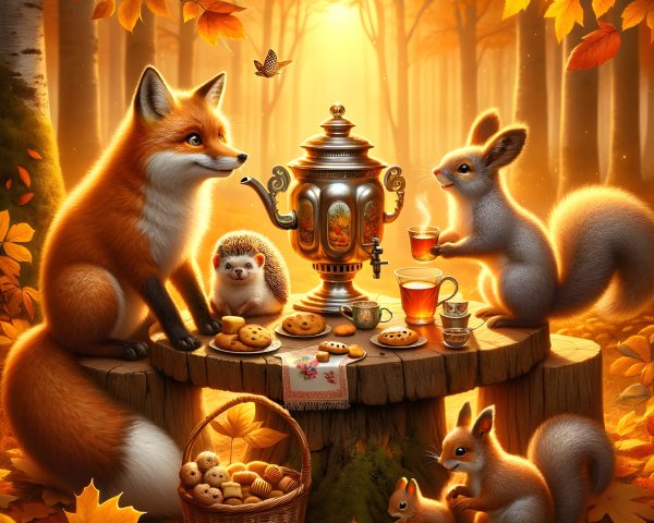 Charming Autumn Forest Gathering with Wildlife Friends