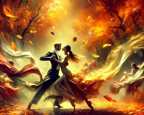 Autumn Dance of a Couple Among Colorful Leaves