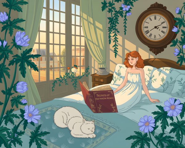 Cozy Room with Young Woman Reading a Book