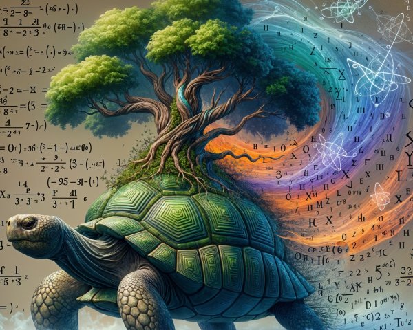 Stylized Turtle with Tree and Colorful Elements