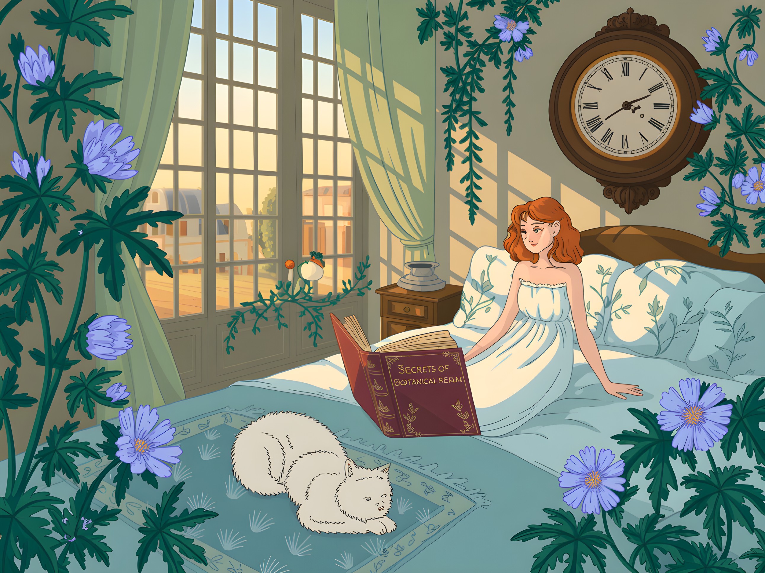 Cozy Room with Young Woman Reading a Book
