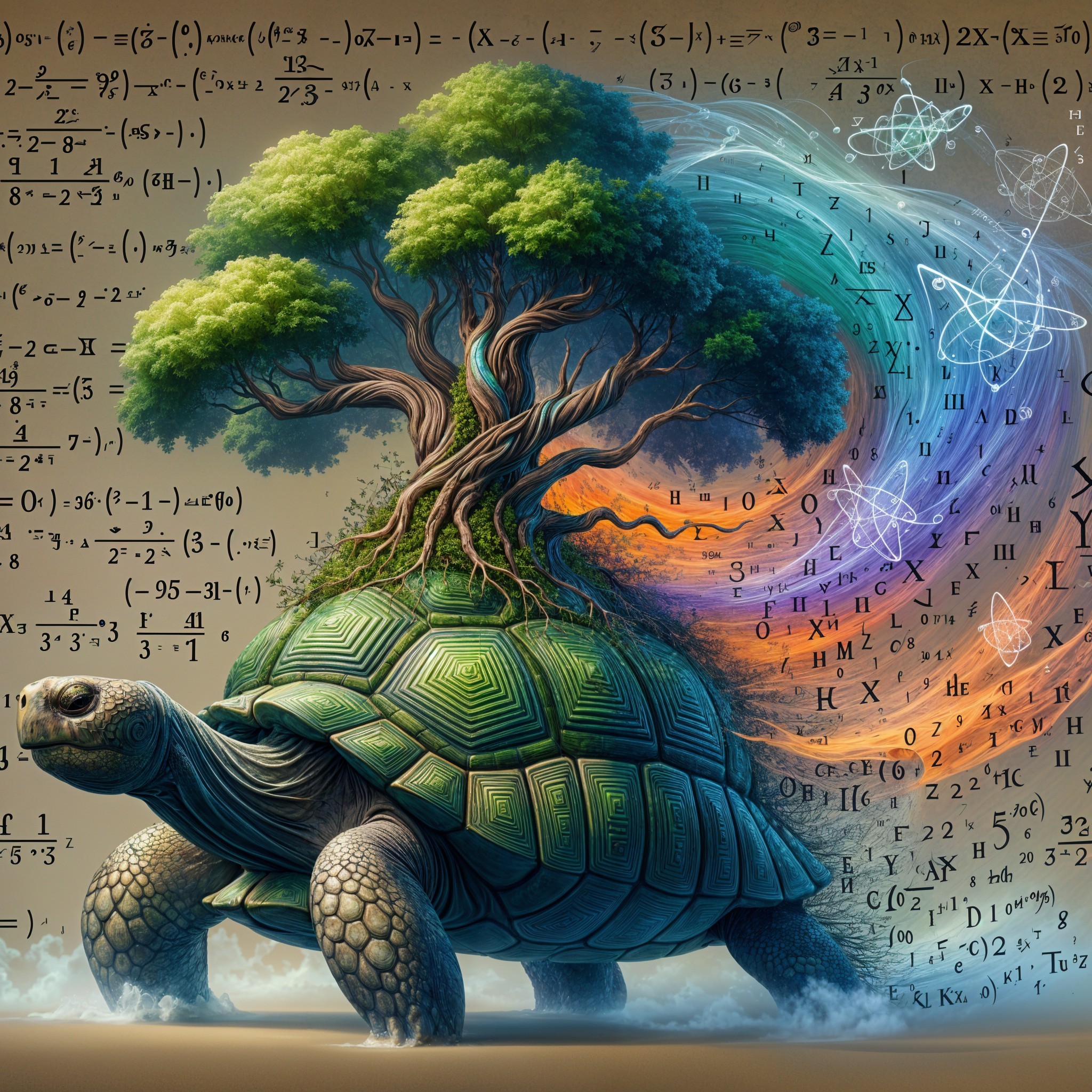 Stylized Turtle with Tree and Colorful Elements