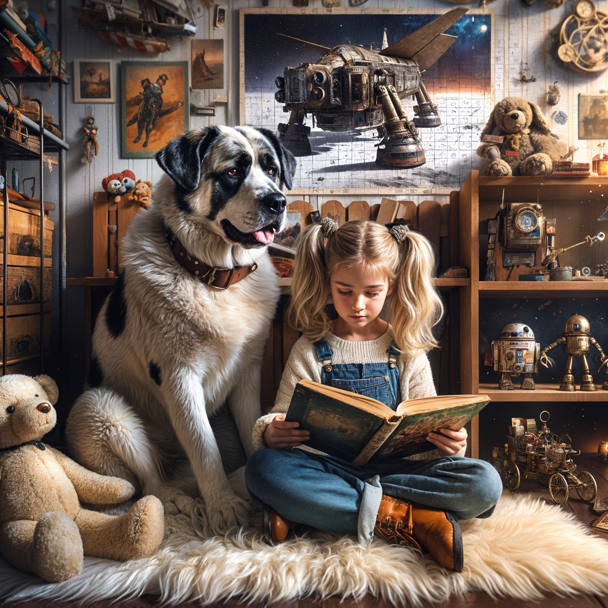 Cozy Room with a Girl, Dog, and Whimsical Decor