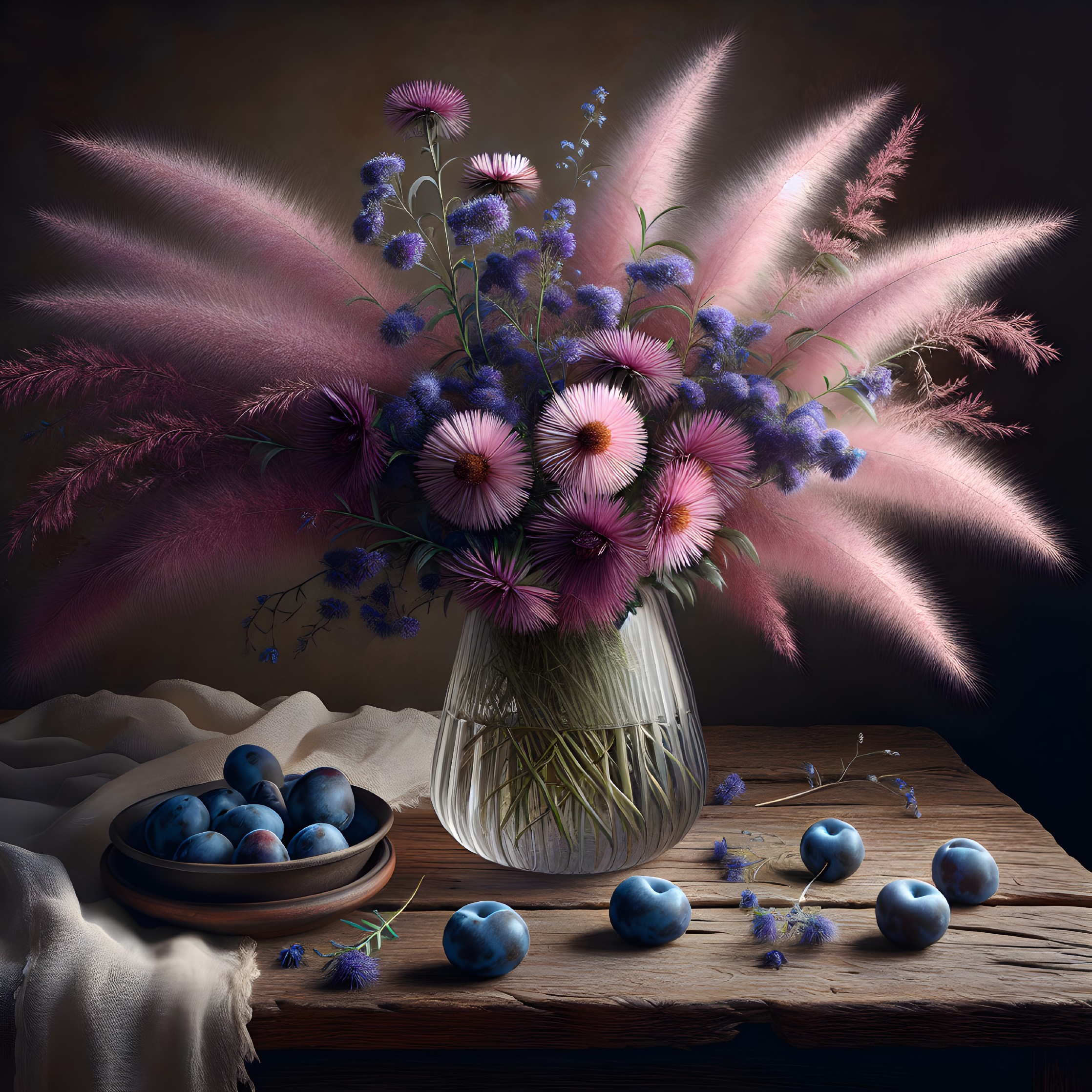 Floral Arrangement with Pink Daisies and Purple Flowers