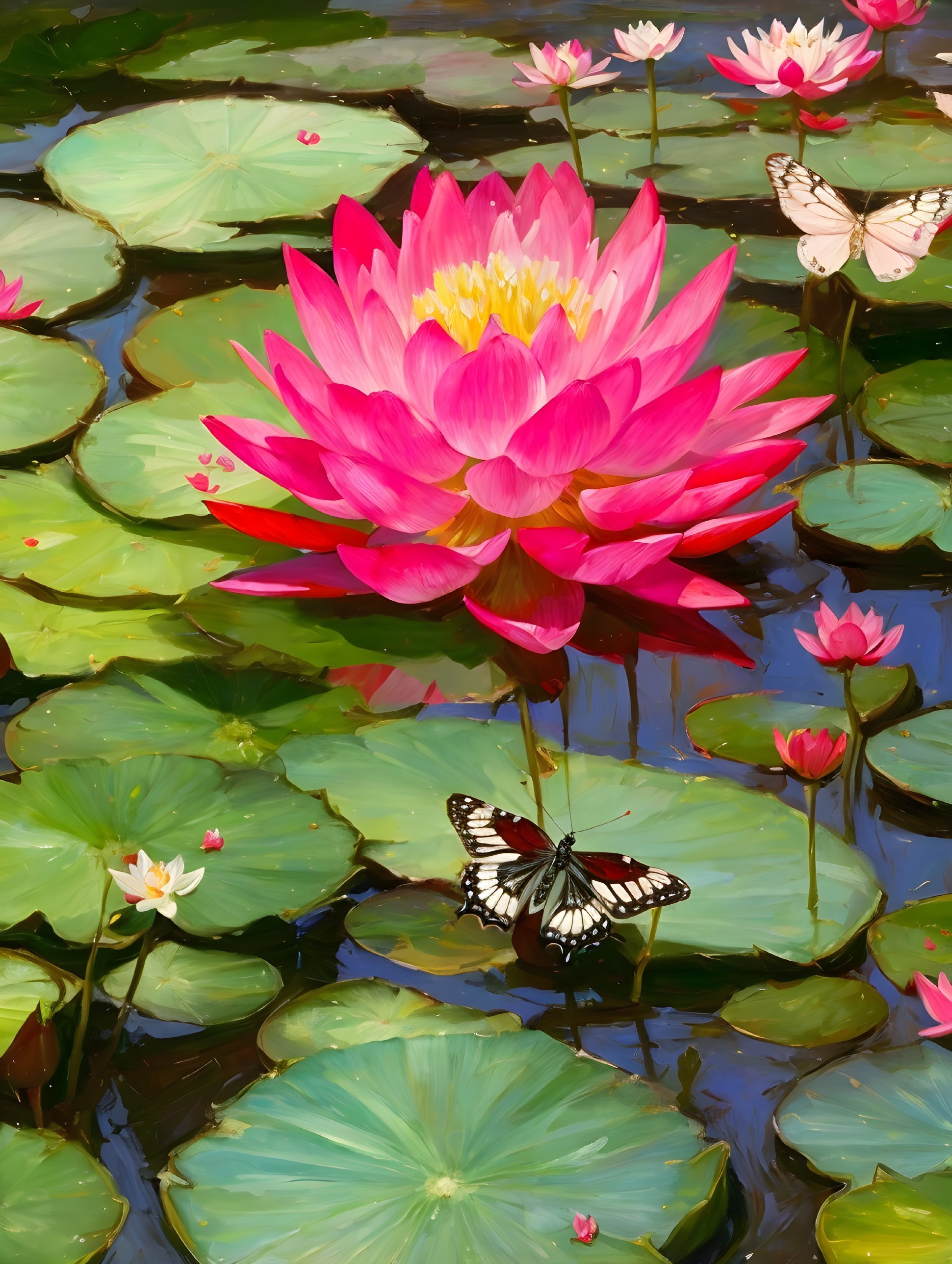 Vibrant Pink Lotus Flower in Serene Pond Setting