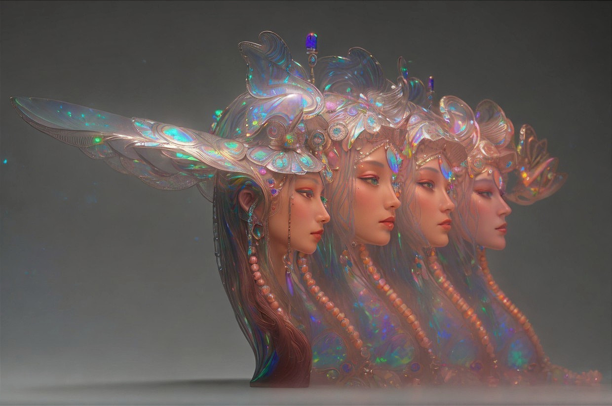 Ethereal Heads with Luminescent Headdresses Display