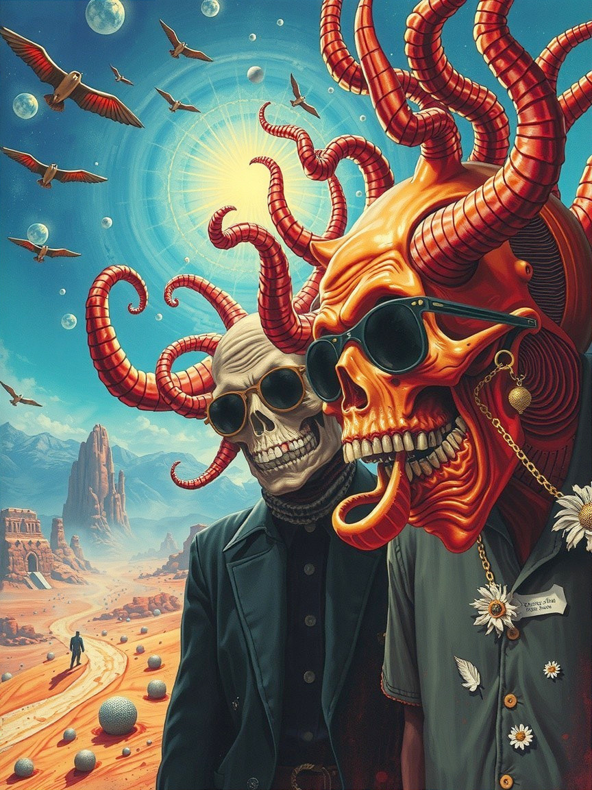 Surreal Landscape with Skull and Horned Creature
