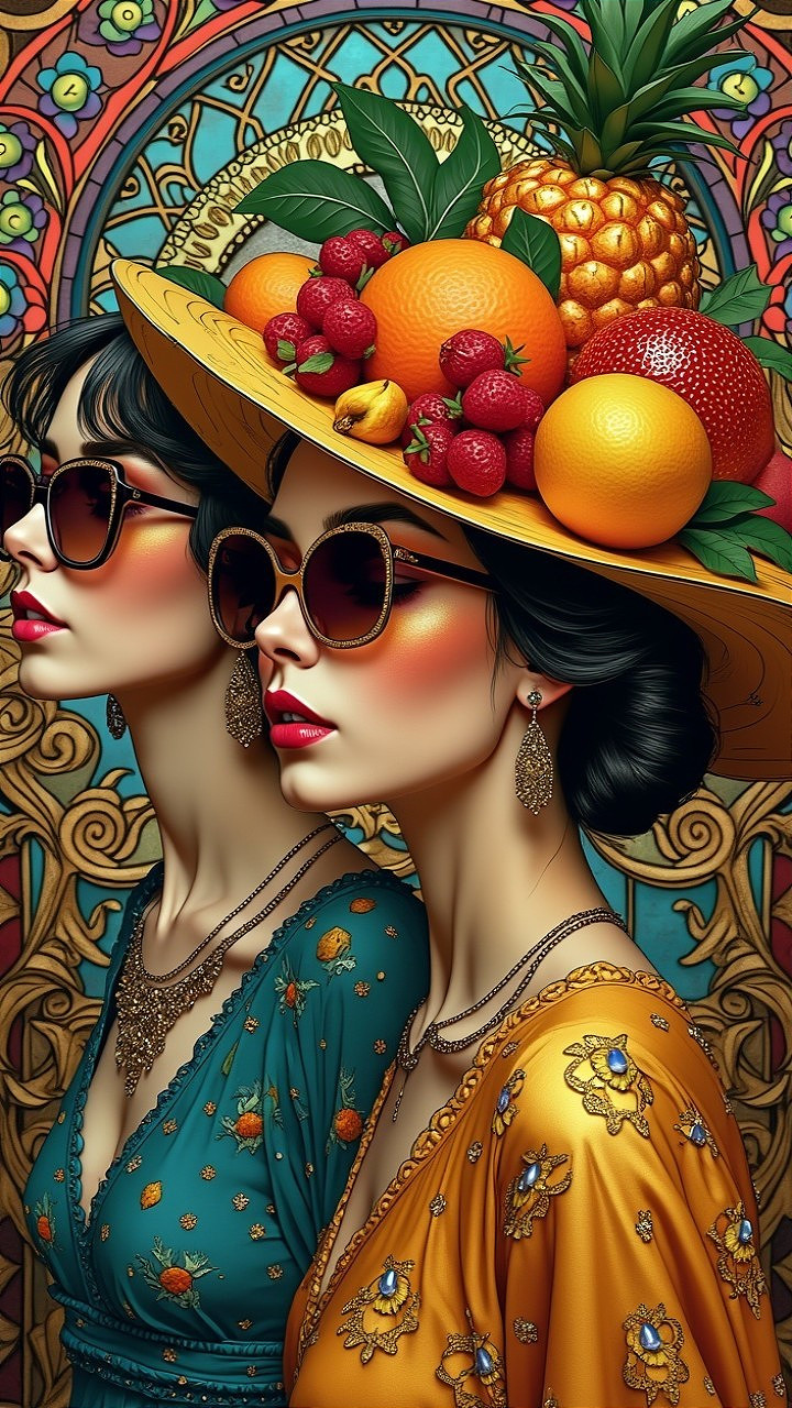 Elegantly Dressed Women in Tropical Fashion Setting