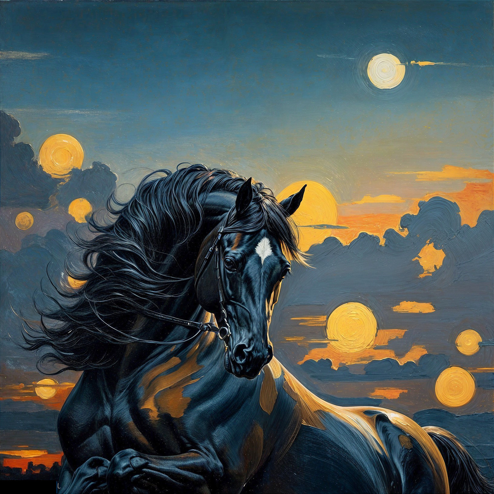 Black Horse Silhouetted Against Twilight Sky
