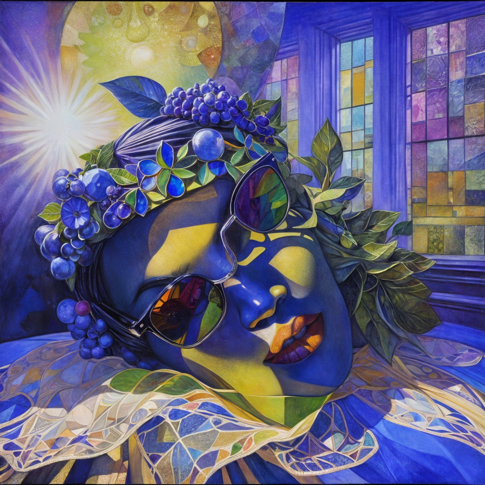 Abstract Portrait of Woman with Grapes and Sunglasses