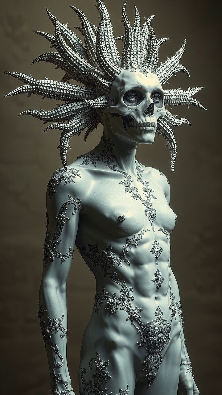 Intricately Designed Human Figure with Skull Head