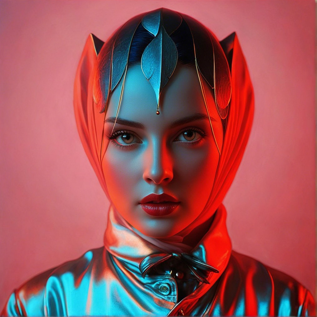 Portrait of a Woman in Metallic Silver Coat and Headpiece