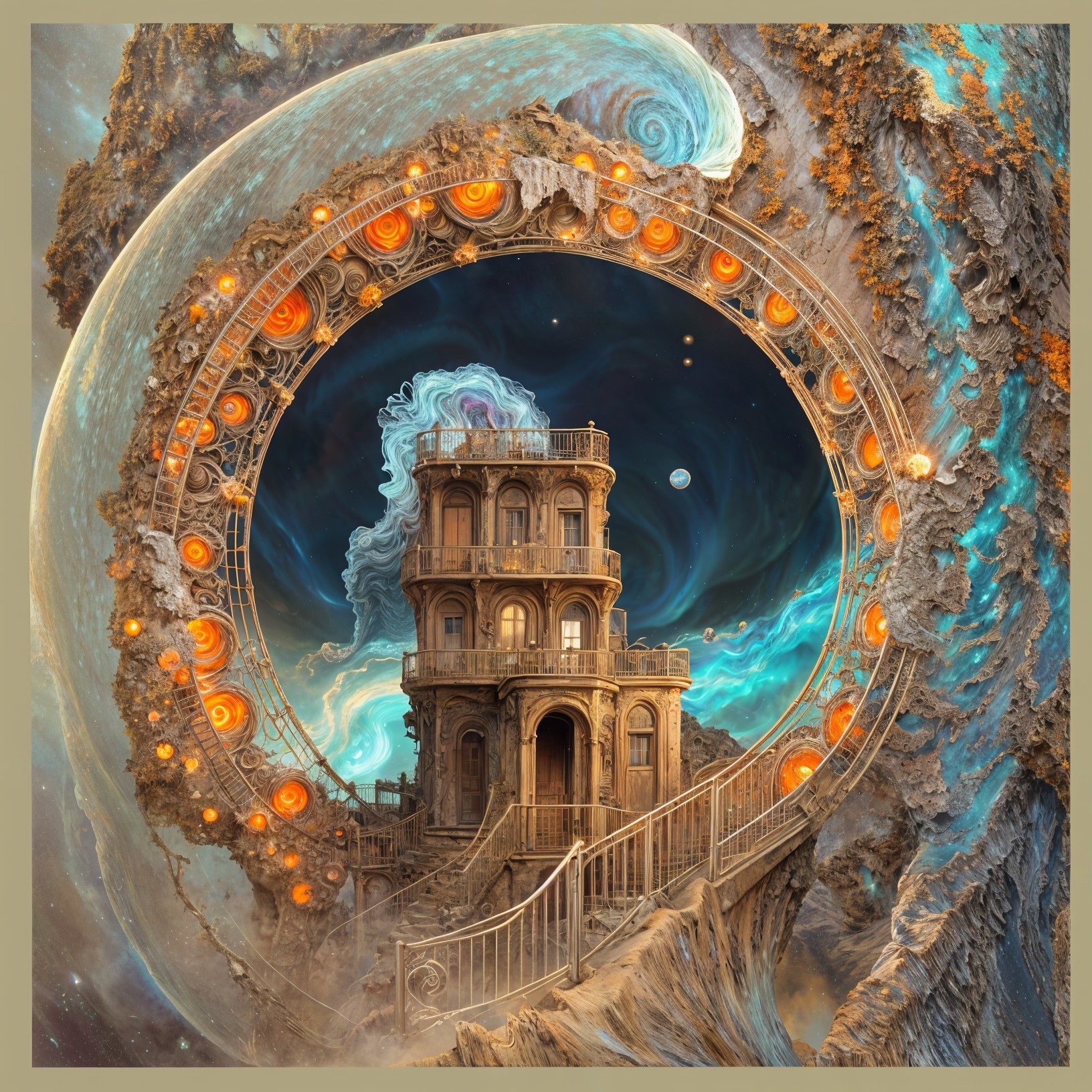 Mystical Landscape with Grand Building and Portal