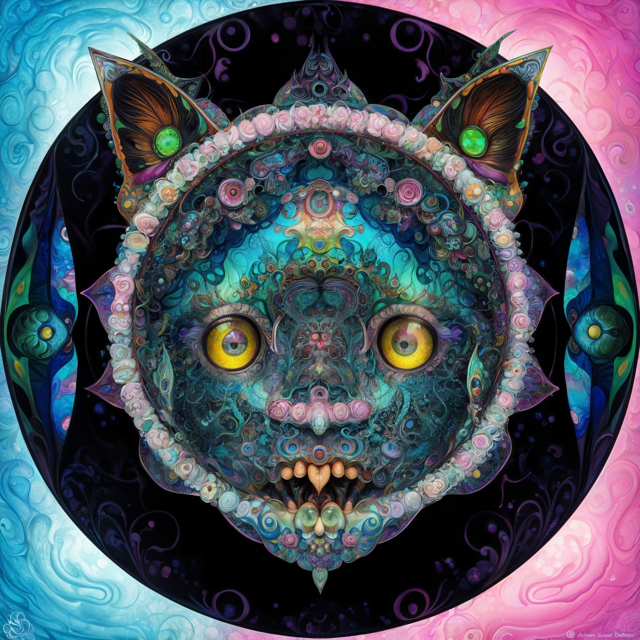 Intricate Cat-Like Creature with Vibrant Colors and Patterns