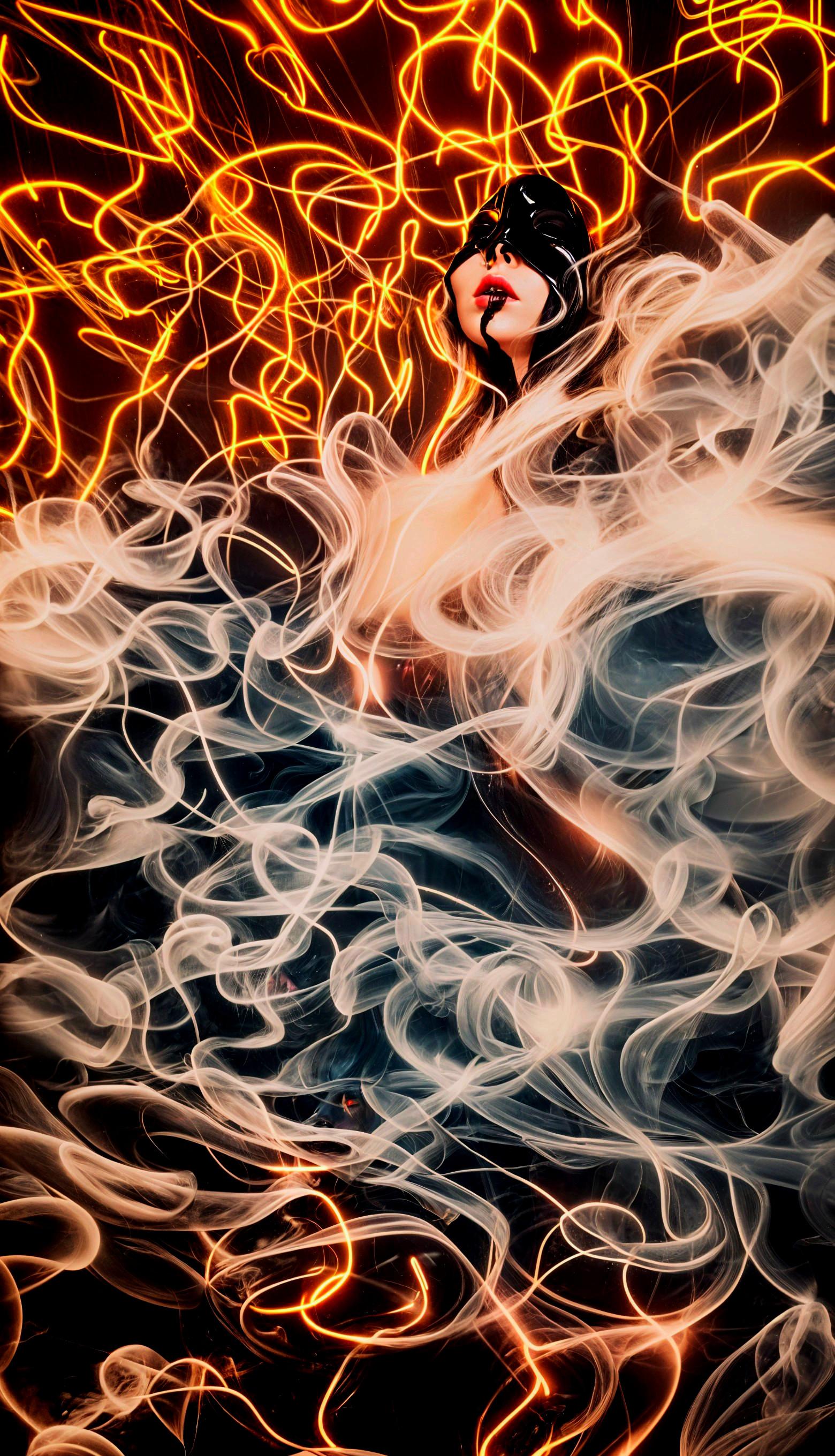 Mysterious figure in smoke with golden light backdrop