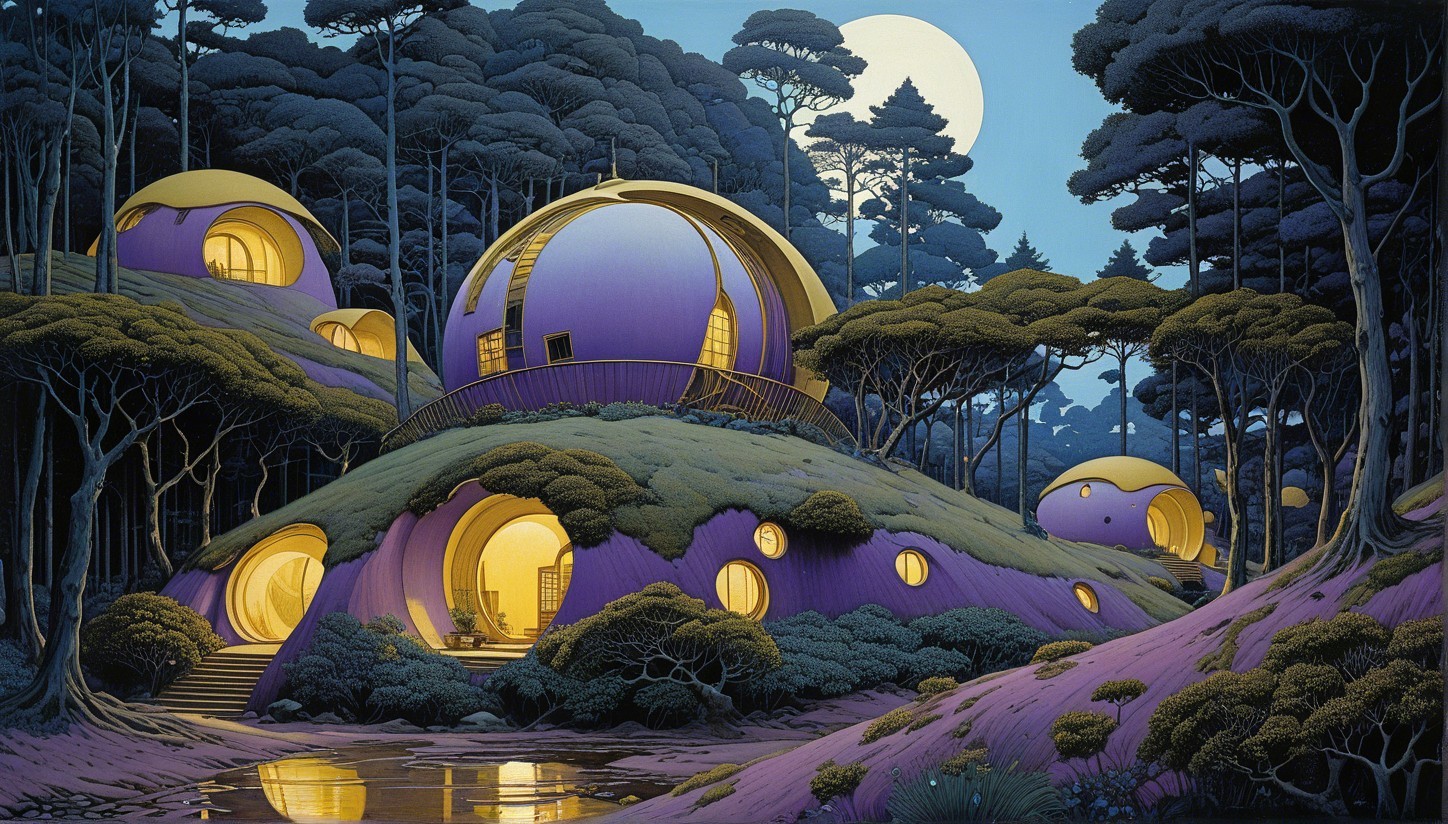 Surreal Landscape with Whimsical Spherical Houses