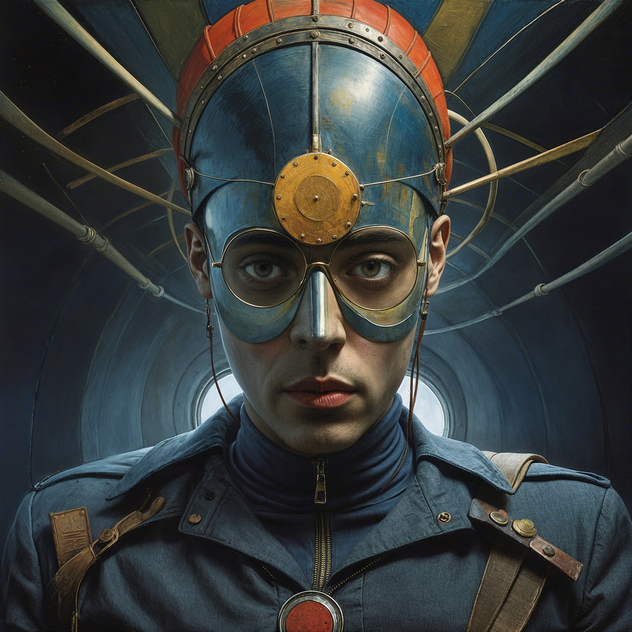 Portrait of a person in vintage headpiece with steampunk style