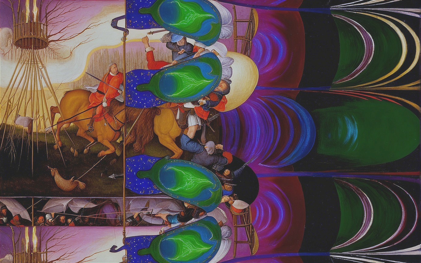 Surreal Composition of Medieval and Abstract Elements