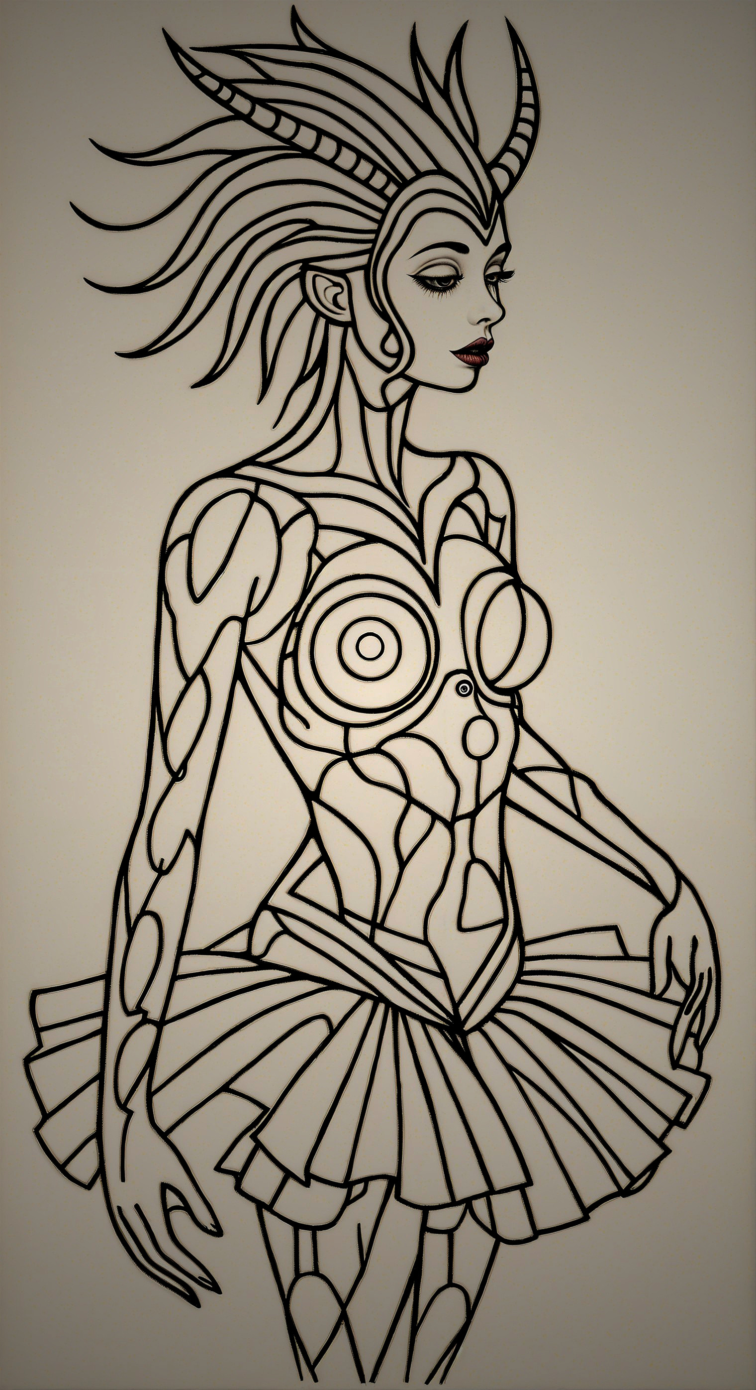 Abstract Woman Figure with Intricate Line Work and Tutu