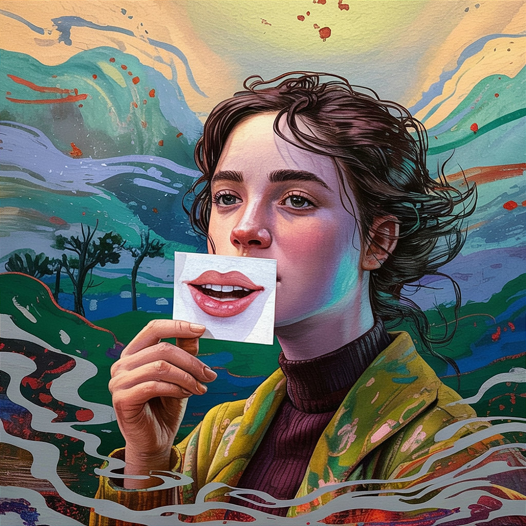 Portrait of Young Woman in Colorful Abstract Landscape
