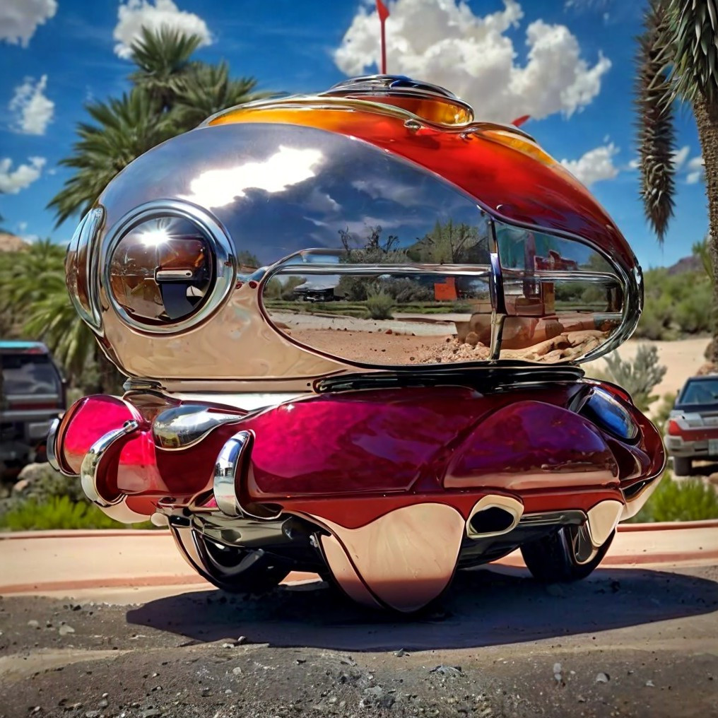 Futuristic Rounded Vehicle with Chrome and Color Accents