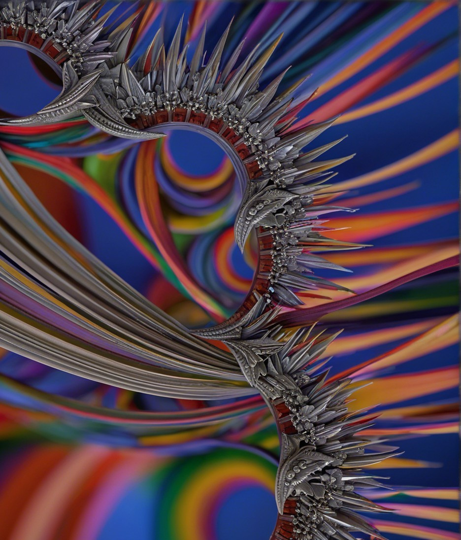 Intricate Fractal Design with Metallic Spikes and Colors
