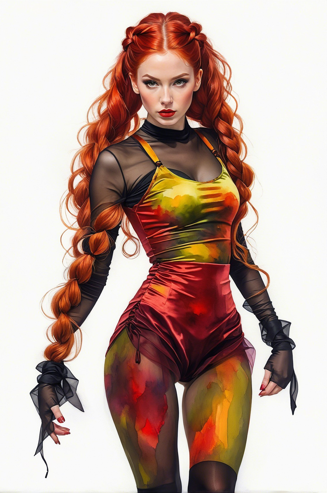 Vibrant Figure in Colorful Fashion and Bold Makeup