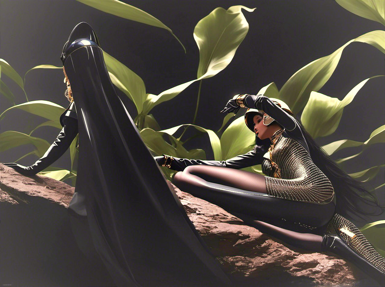 Elegant Figures in a Dimly Lit Natural Setting