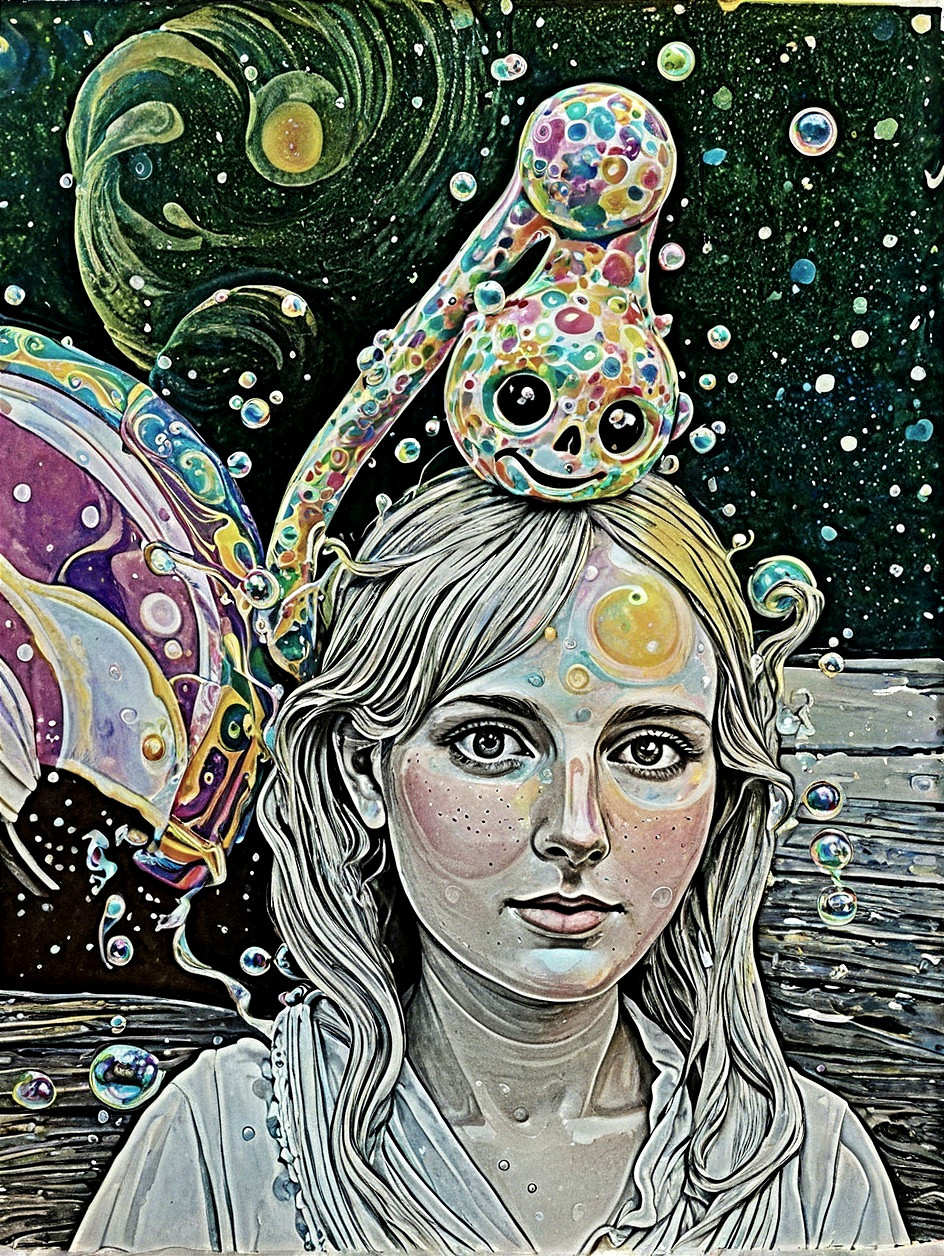 Whimsical Portrait of a Young Girl with Bubbles