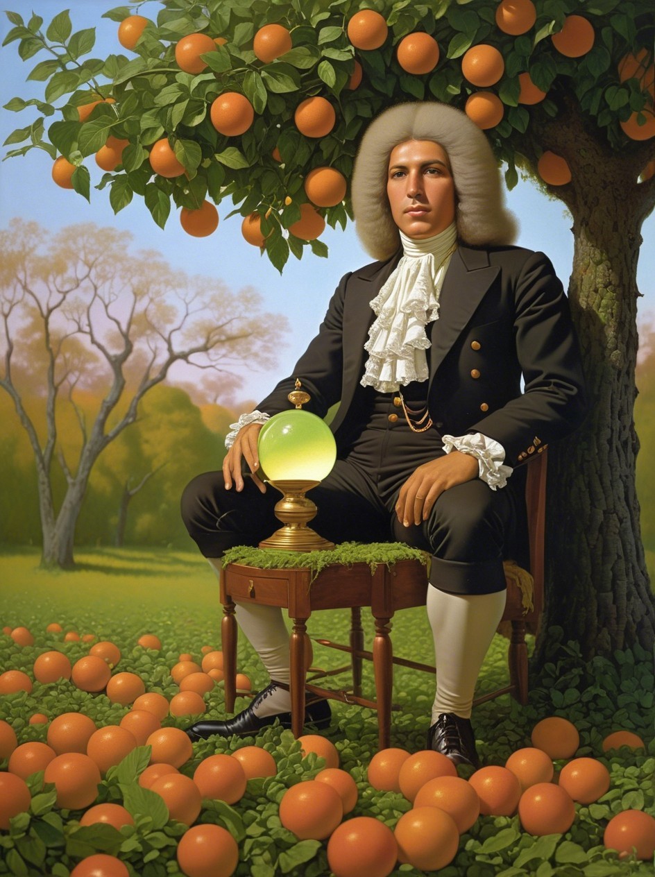 18th-Century Man in Orange Grove Setting