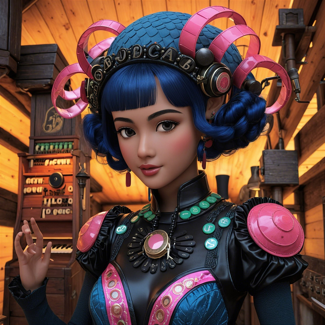 Futuristic Character in Rustic Steampunk-Cyberpunk Setting