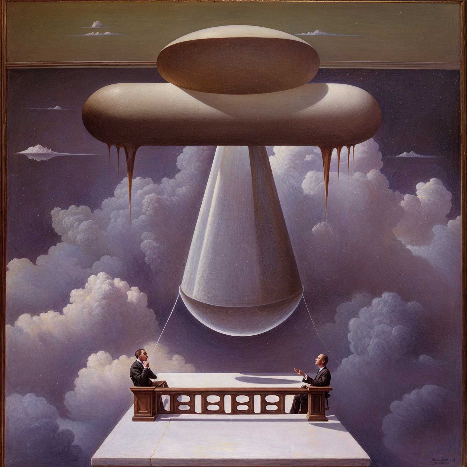 Surreal Artwork of Two Figures in Dreamlike Setting
