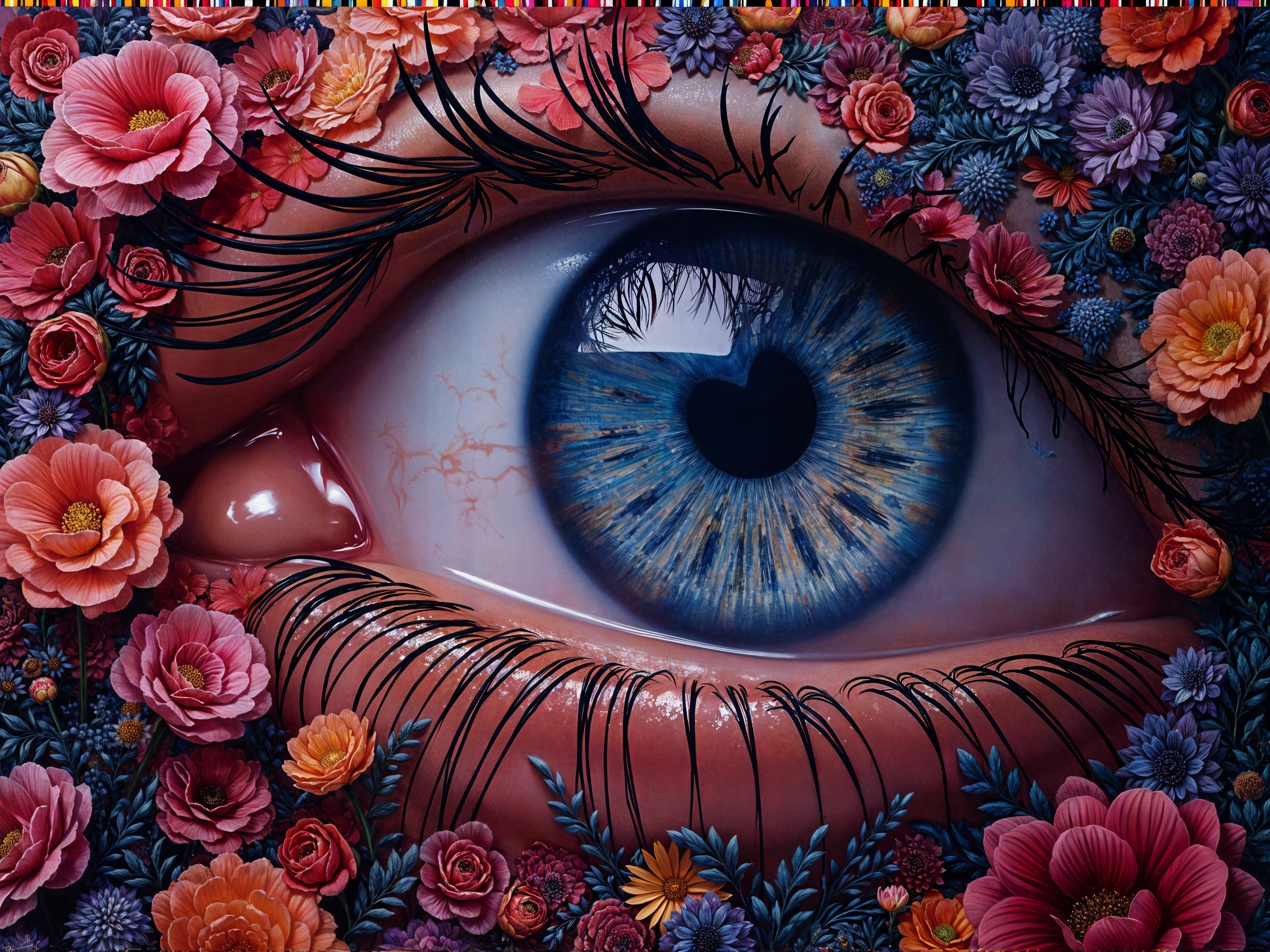Detailed Eye Surrounded by Colorful Floral Elements