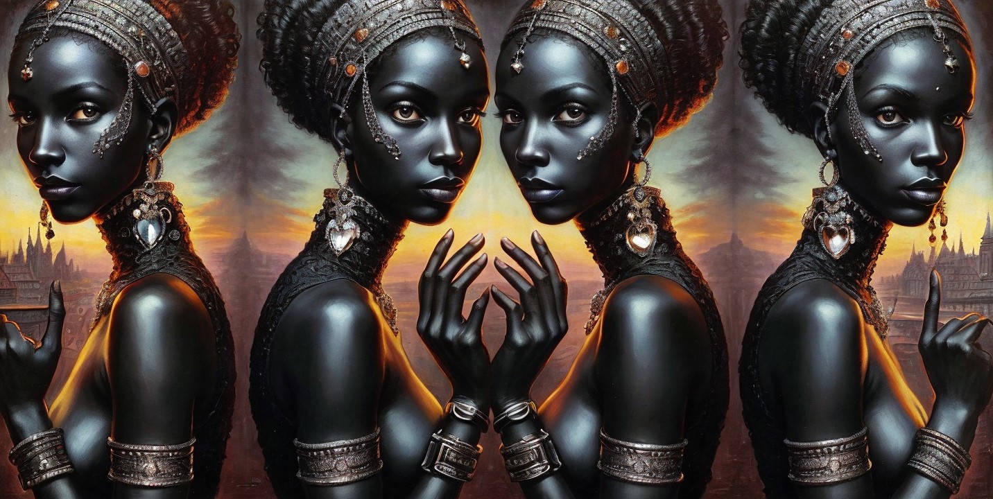 Portraits of a Dark-Skinned Woman in Mystical Setting
