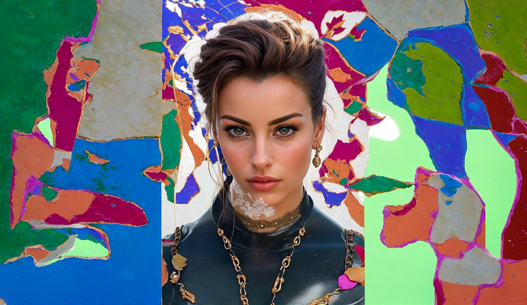 Portrait of a Young Woman with Vibrant Abstract Background