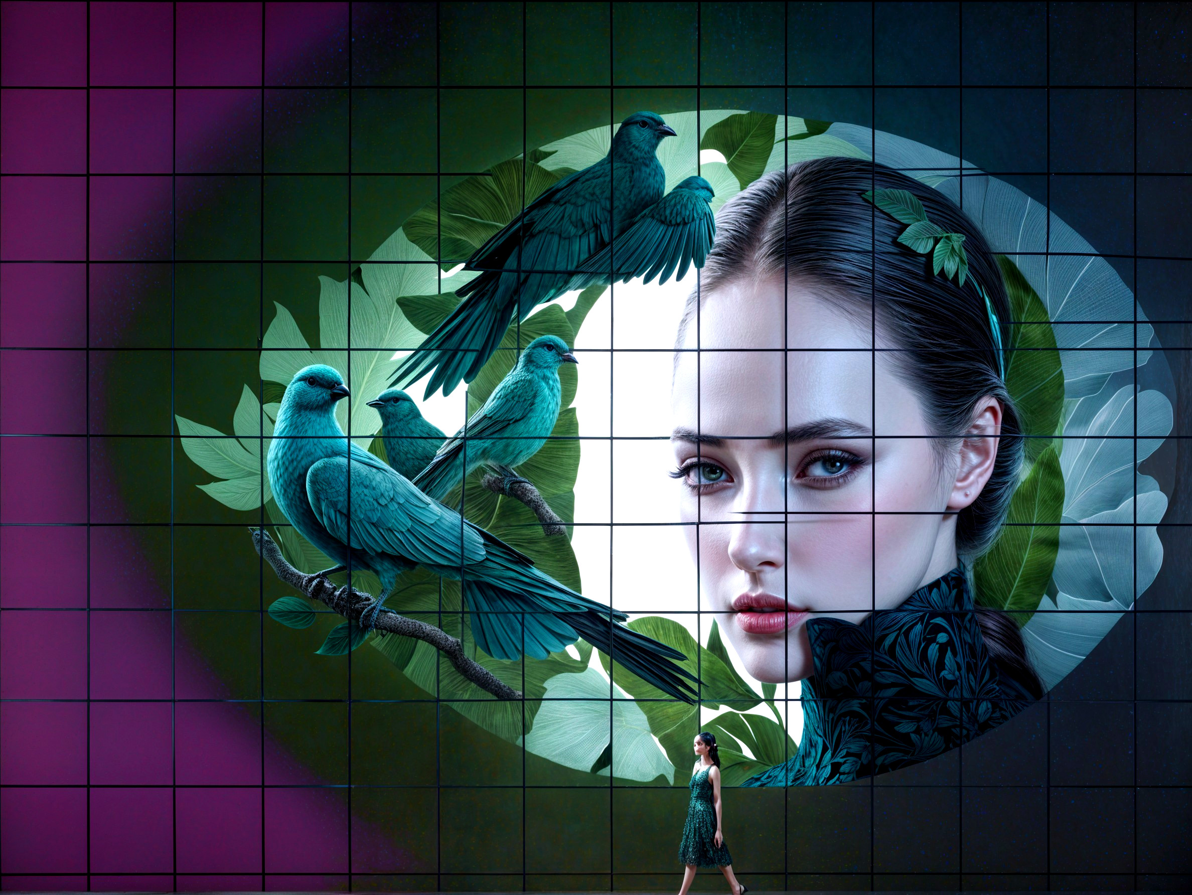 Vibrant Mural of a Young Woman with Nature Elements