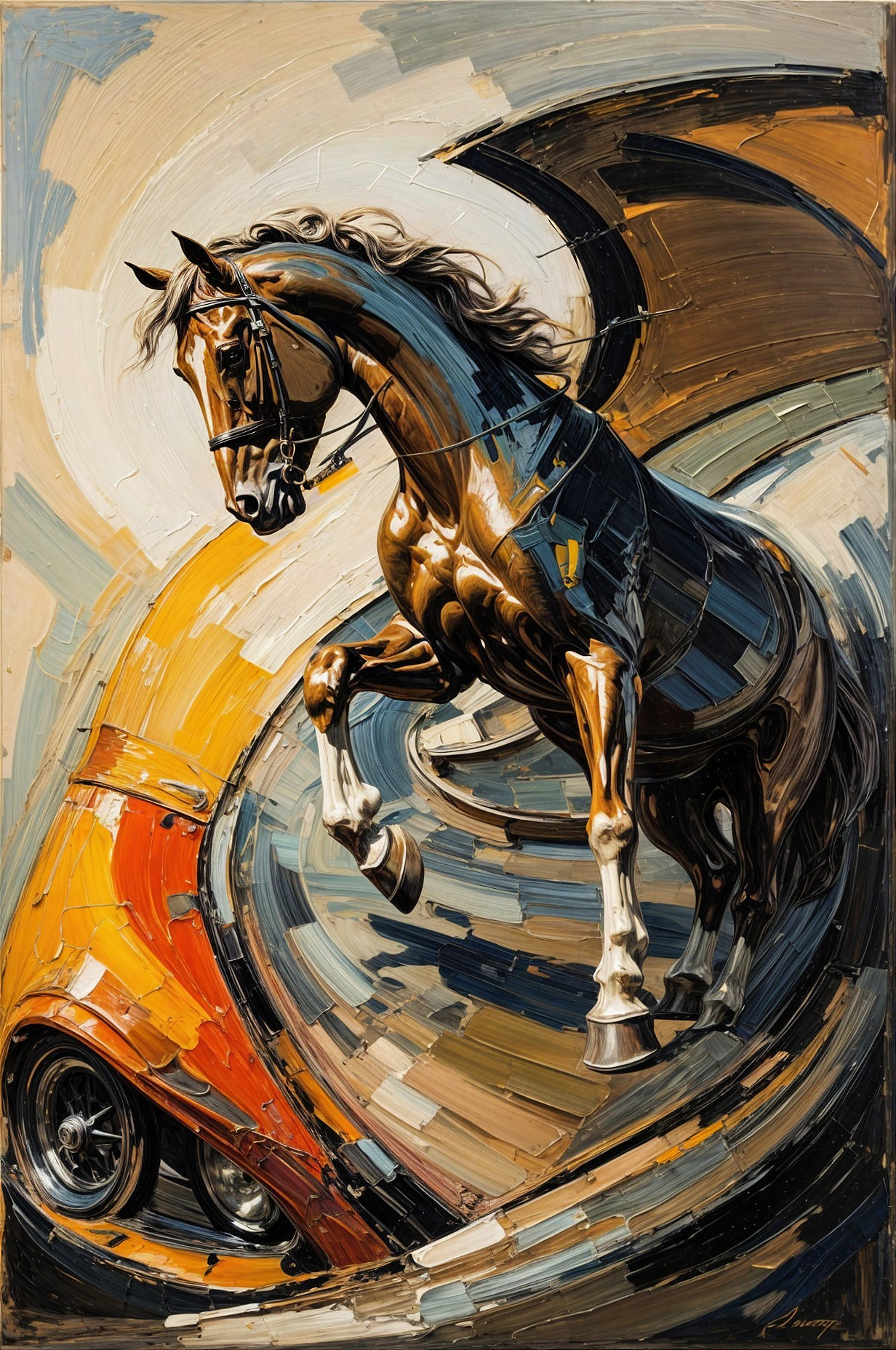 Dynamic Painting of a Powerful Rearing Horse