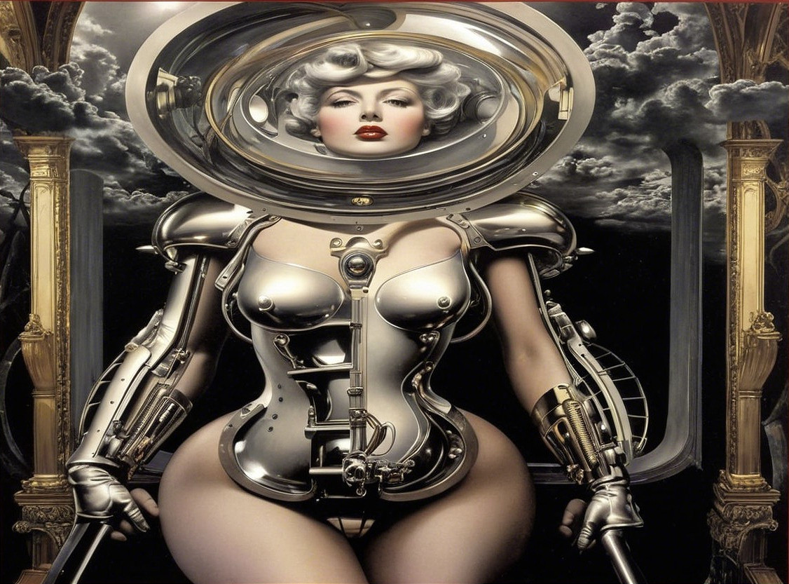 Futuristic Female Figure in Metallic Bodysuit Design