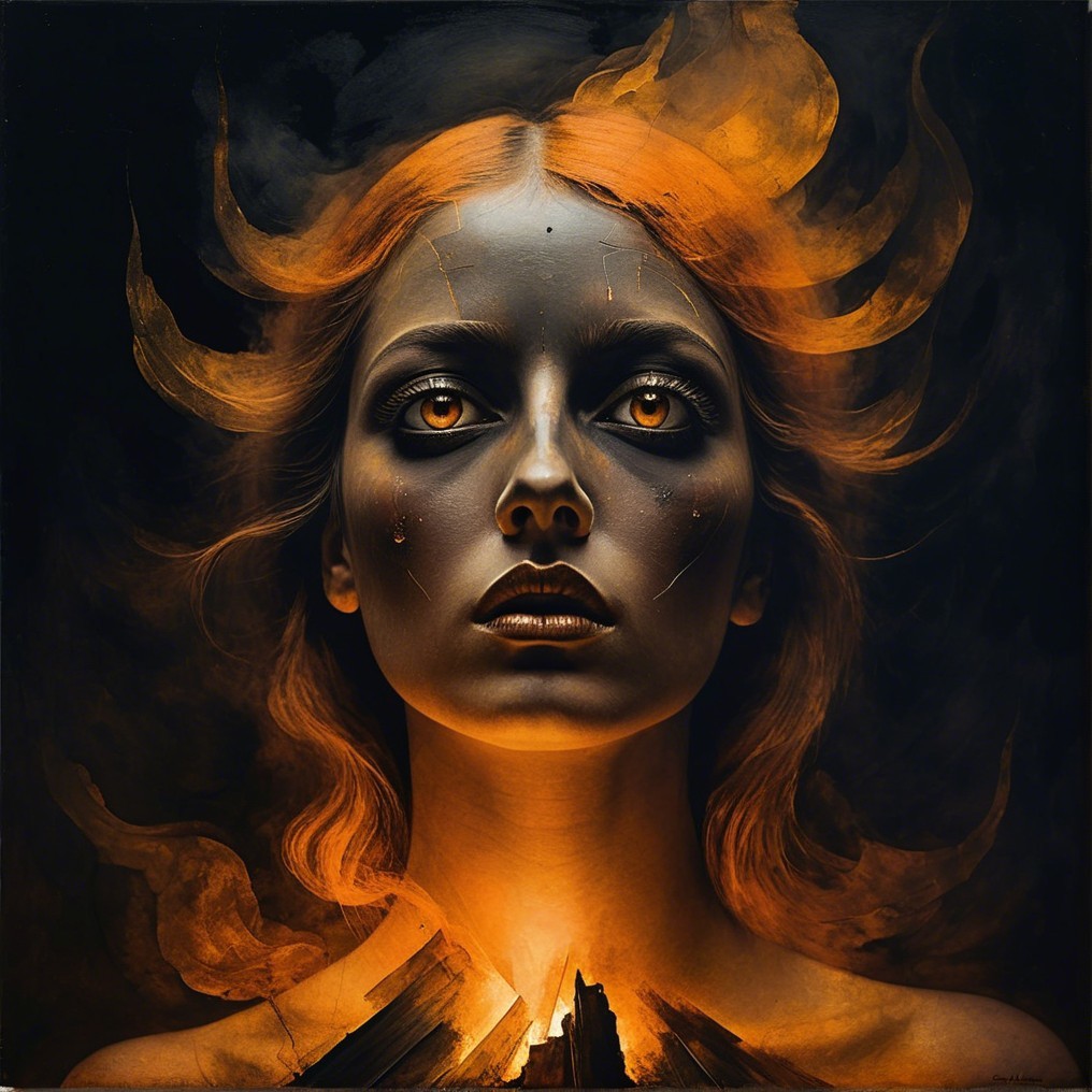 Portrait of a Woman with Fiery Hair and Golden Eyes