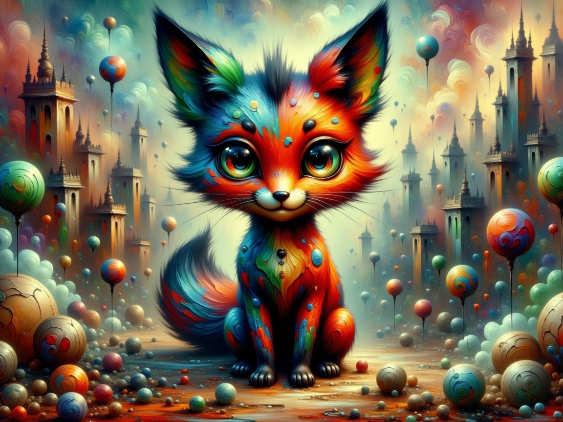 Whimsical Fox in a Colorful Surreal Landscape