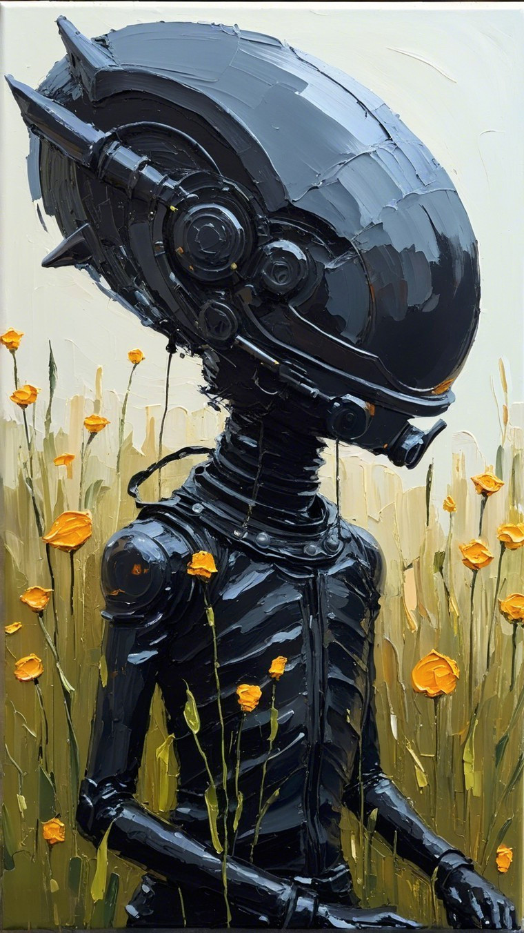 Futuristic Figure in Vibrant Flower Field