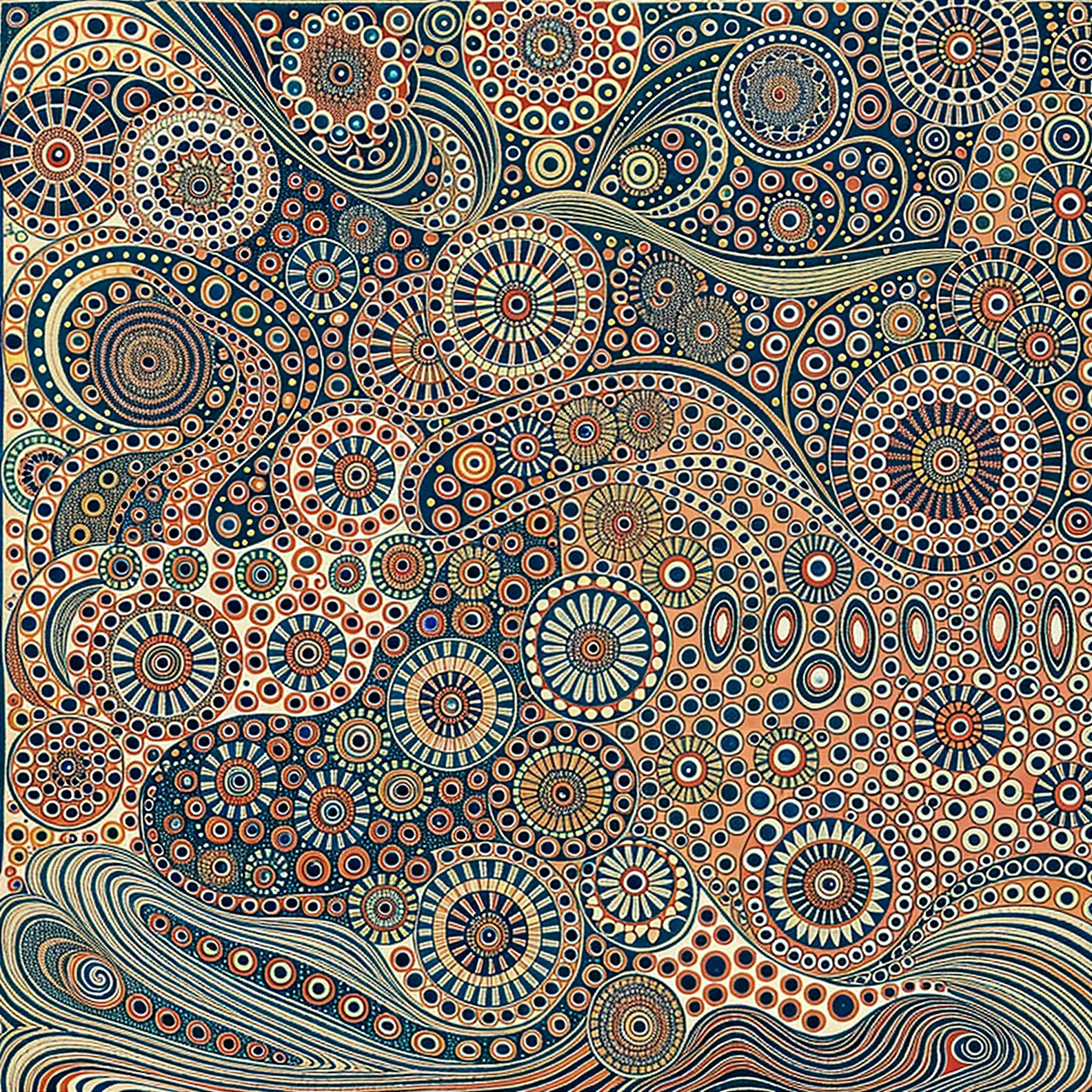 Abstract Pattern with Swirling Shapes and Circles