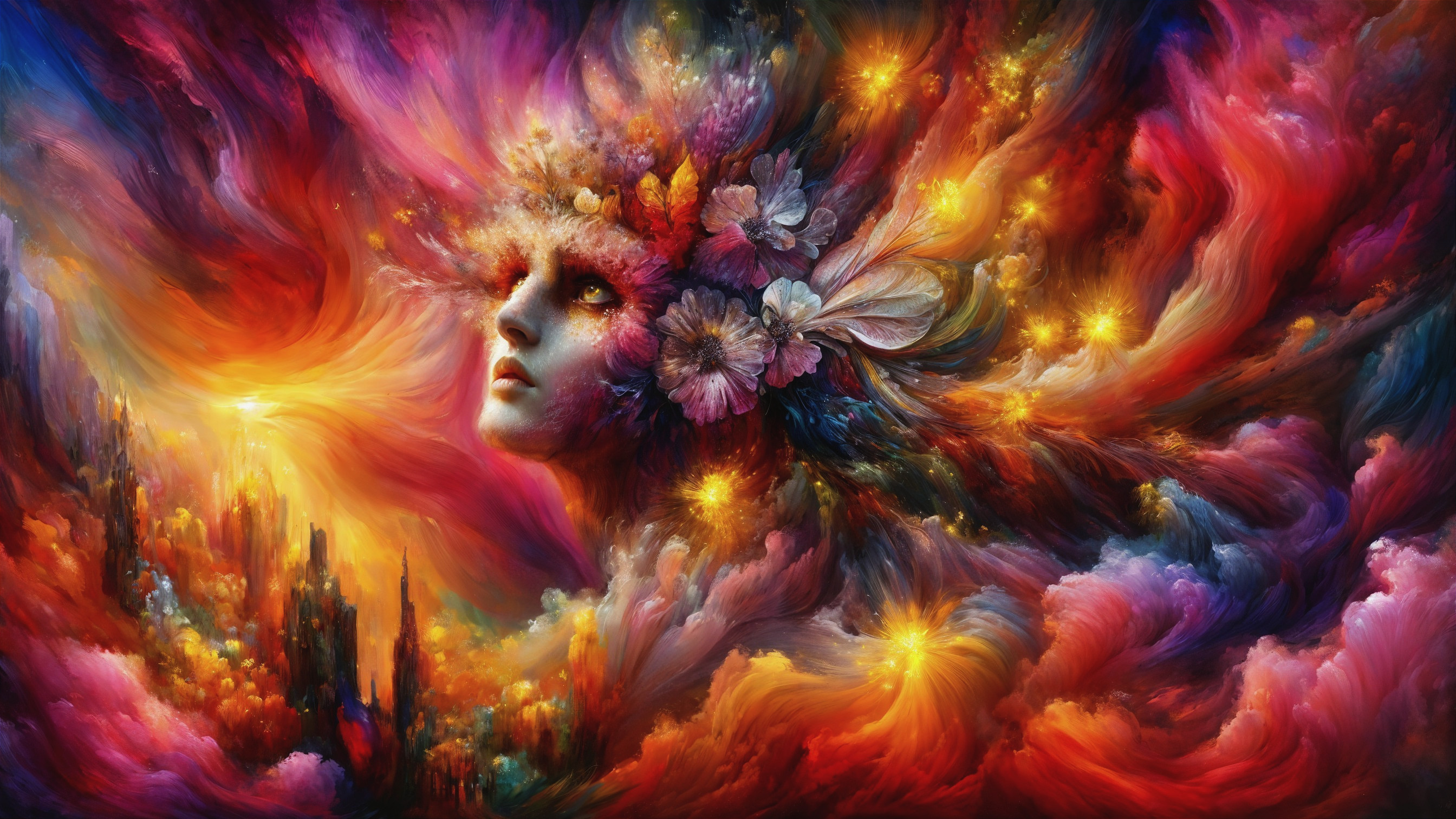 Portrait of a woman with flowers and vibrant colors