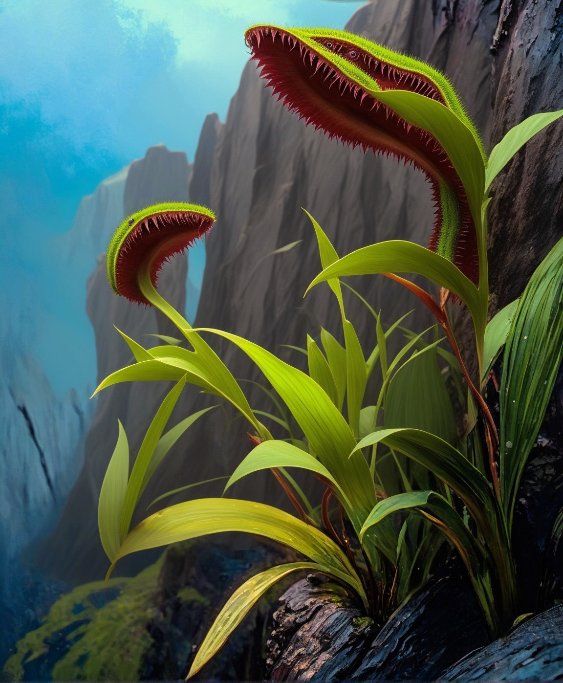 Carnivorous plants with red interiors and green exteriors