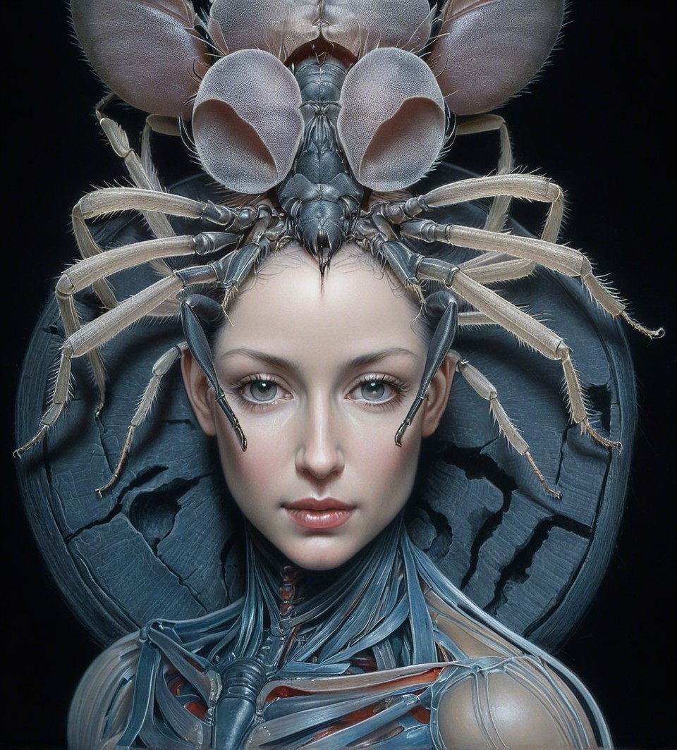 Surreal Portrait of Woman with Insect-Inspired Headdress