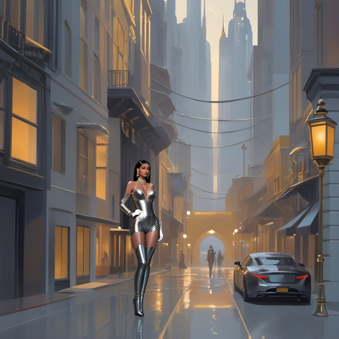 Futuristic Urban Scene with Stylish Figure and Skyscrapers