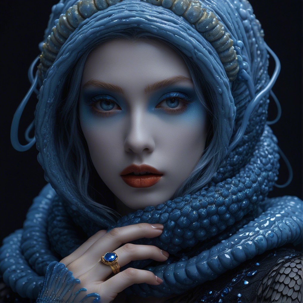 Portrait of a Young Woman with Ethereal Blue Accents