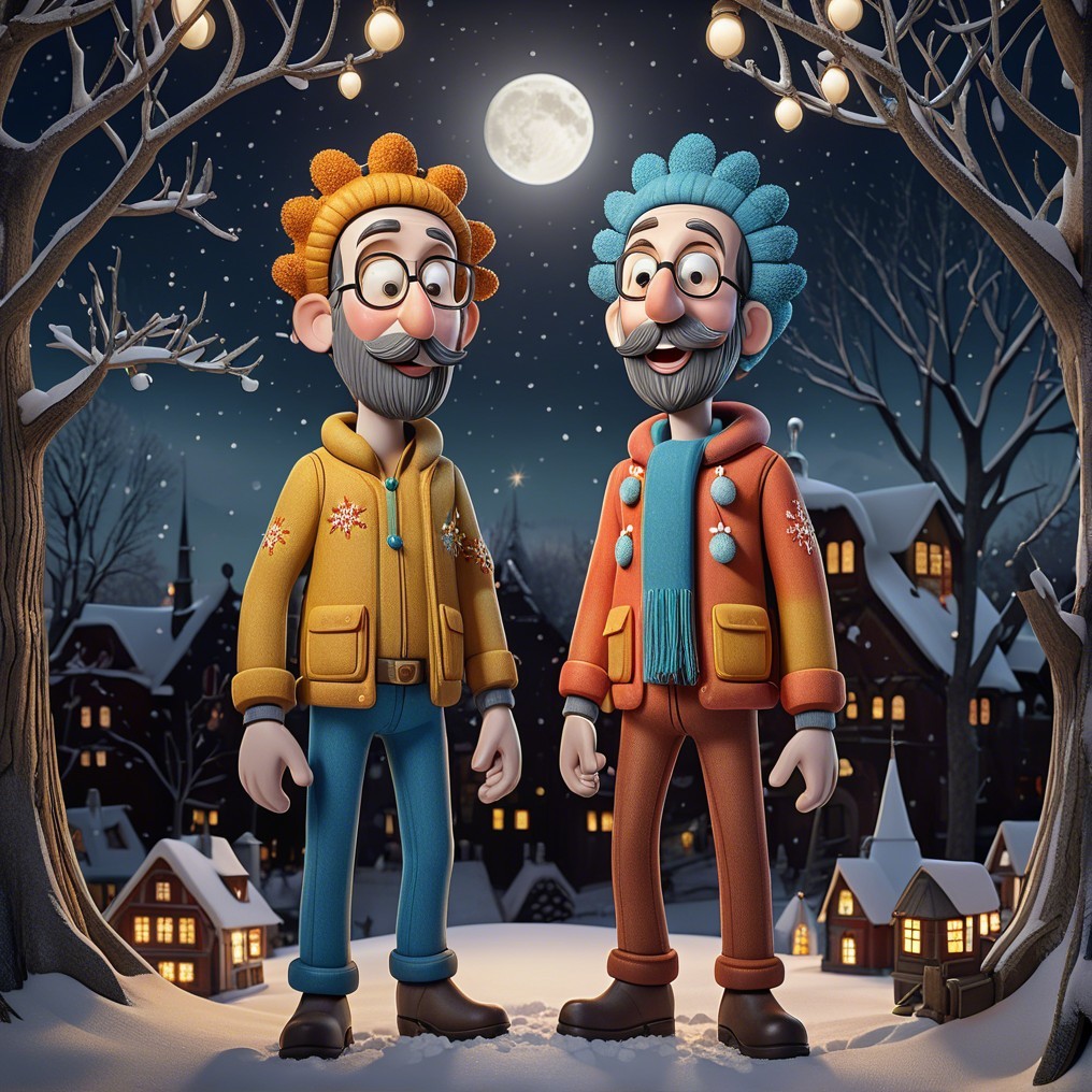 Cheerful Characters in a Snowy Winter Landscape